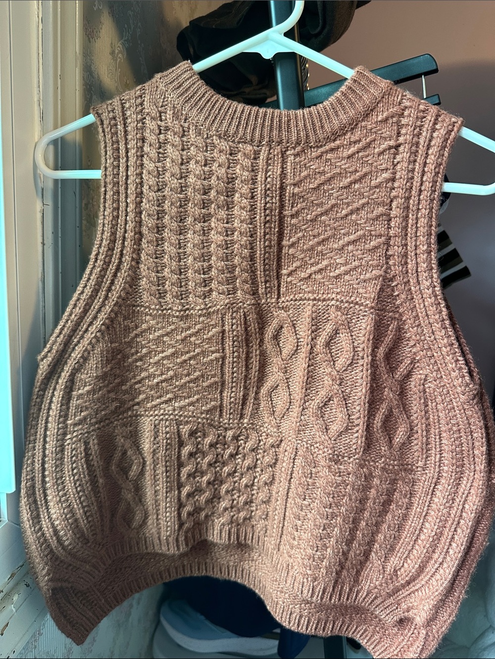 Textured Sleeveless V-Neck Sweater Vest Brown